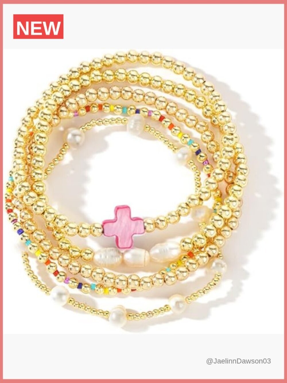 Pearl Beaded Cross Bracelet Stack Set Stretch Boho Christian Jewelry